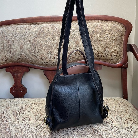 Fossil Felicity Backpack Black Pebbled Leather Brown Top Handle Mini Bag - Picture 10 of 16